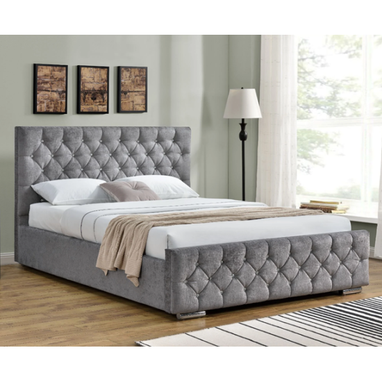 Rimini Fabric Bed Frame with Crystal Tufted Headboard in Various Colours
