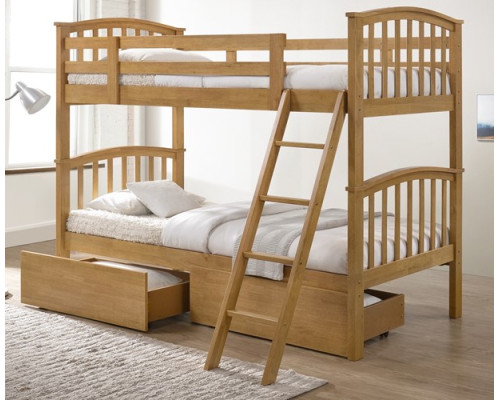 Barbican Oak Hardwood Finished Single Bunk Bed with Storage Drawers