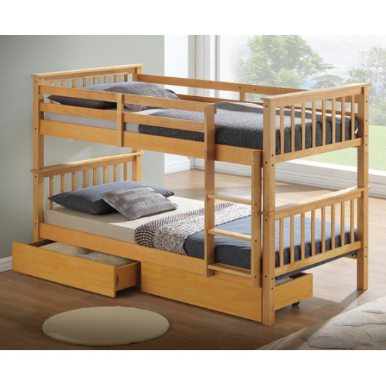 Calder Beech Finished Hardwood Bunk Bed with Storage Drawers