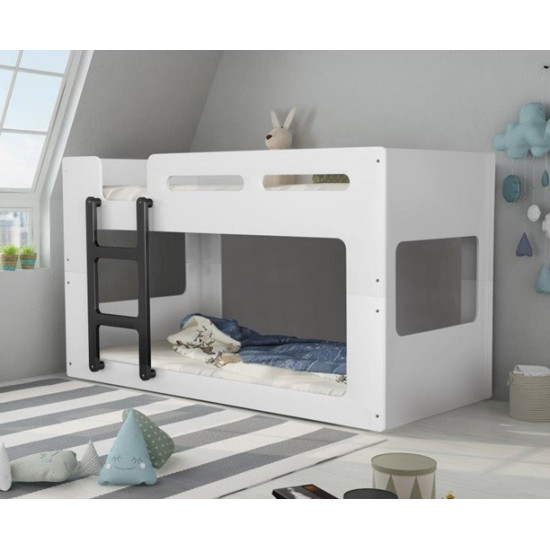 Nancy Modern White Kids Bunk Bed with Black Ladder