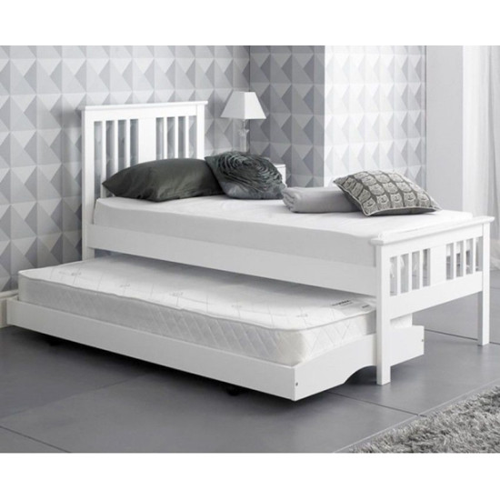  Single White Finished Solid Hardwood Guest Trundle Bed