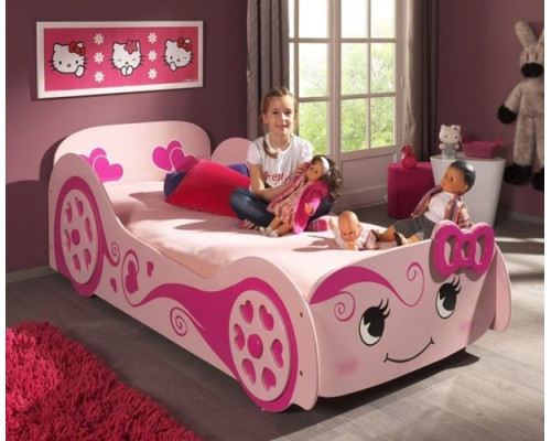 Girls Pink Racing Car Bed with Smiley Face 