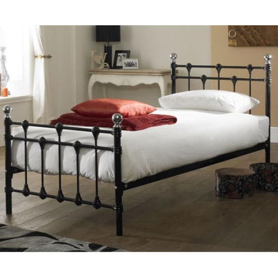 Oxford Black Ornate Metal Bed with Chrome Finials