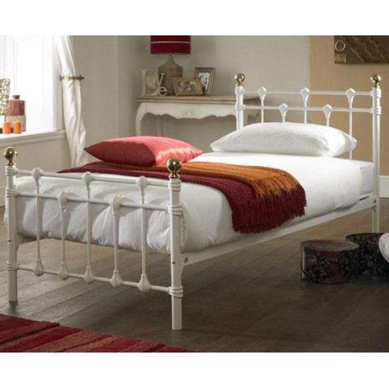 Oxford White Ornate Metal Bed With Gold Finials