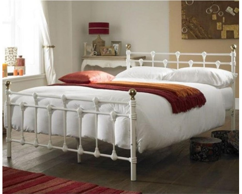 Oxford White Ornate Metal Bed With Gold Finials