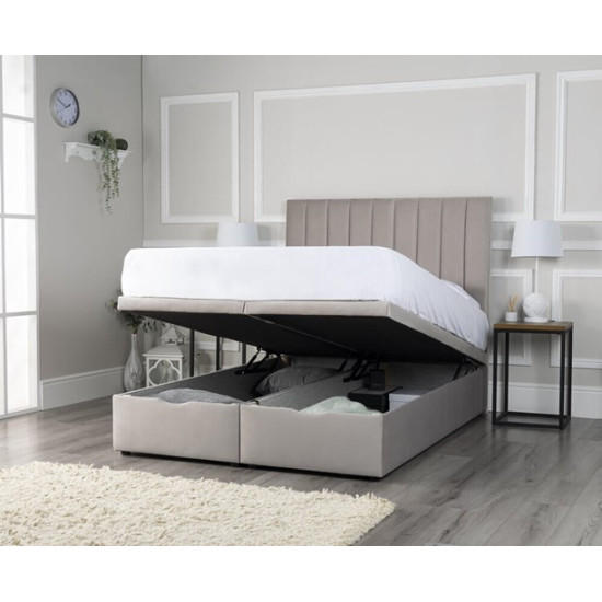 Laila Ottoman Bed with Verical Pannelled Headbord in Various Colours