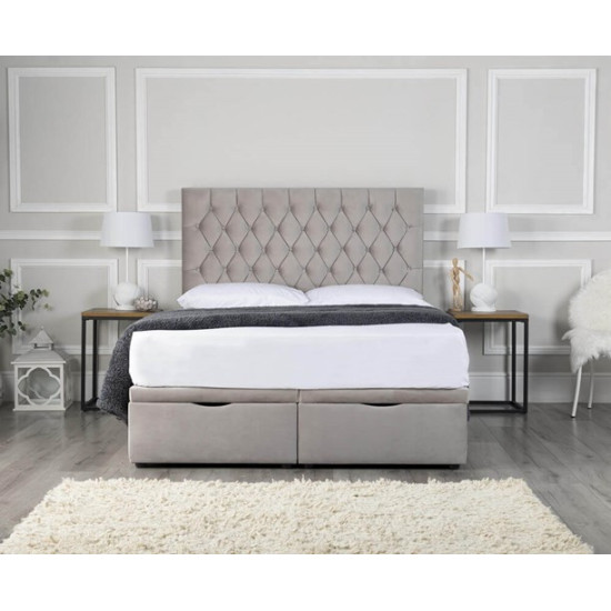 Parker Ottoman Storage Bed with Diamond Tufted Headboard 