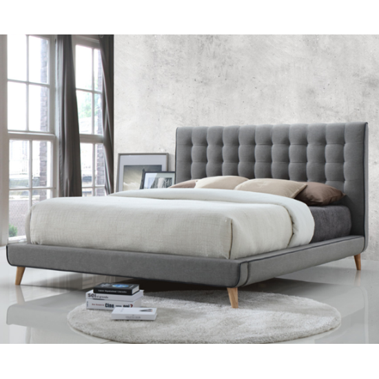 Emily Grey Modern Fabric Upholstered Button Bed Frame
