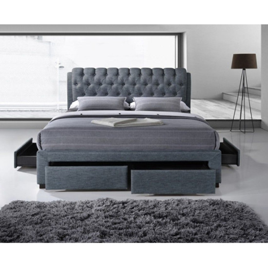 Alexander Dark Grey Fabric 4 Drawer Modern Storage Bed 