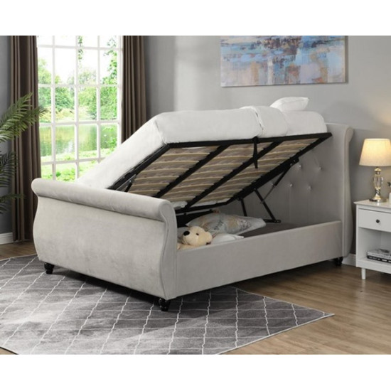 Mayfair Plush Silver Fabric Ottoman Sleigh Storage Bed By Harmony Beds