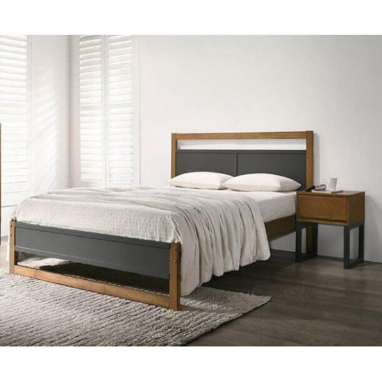 Braylee Dark Grey Bed Finished with Walnut Panels 