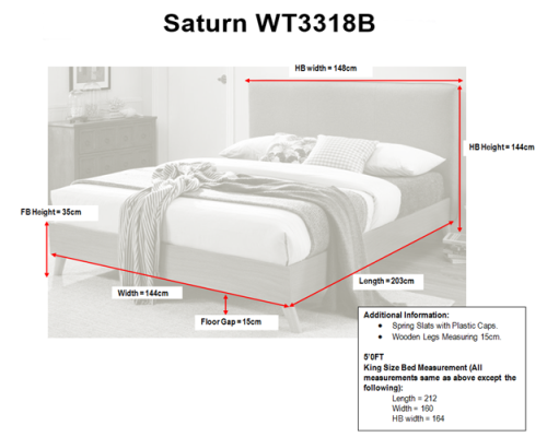Saturn Oak Finished Bed with Light Grey Upholstered Headboard